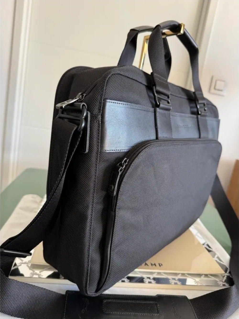 Longchamp Black Men's Laptop Briefcase with Leather Trim